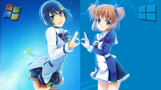 Anime 2girls blue background kyoani - two anime character free wallpaper