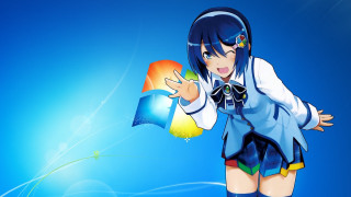Blue haired girl holding blue - object free wallpaper