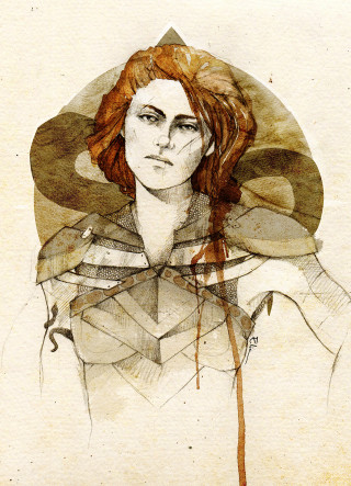 Woman hat braid drawing art - modern european ink painting free wallpaper