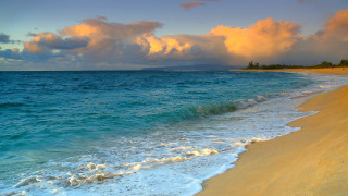 Beach waves sandy shore clouds - wave free wallpaper