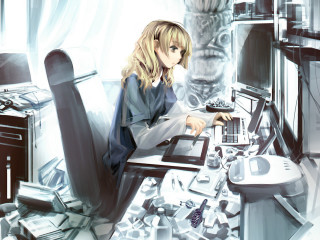 Woman laptop robot desk junk - a laptop computer in front free wallpaper
