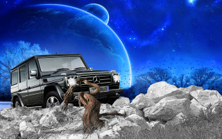 Black white mercedes space art - space art free wallpaper