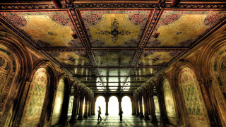 Intricate ceiling golden red digital - caustic free wallpaper