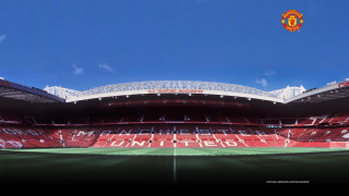 Soccer stadium red white field - ultra wide angle free wallpaper