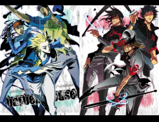Anime characters swords group action 2 - a drawing of a man free wallpaper