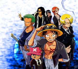 Anime characters blue background smoke - poster art free wallpaper