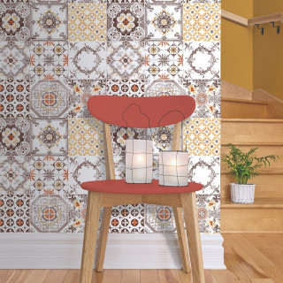 Red chair wall pattern candle - free 3d render wallpaper