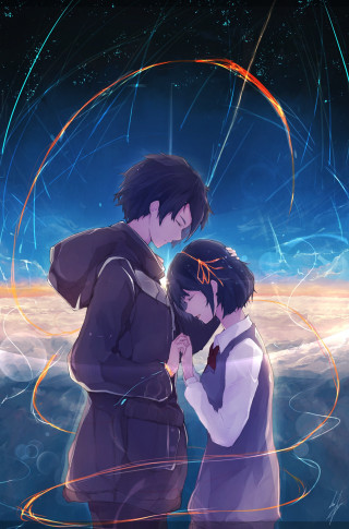 Couple people standing sky stars 2 - a detailed painting free wallpaper