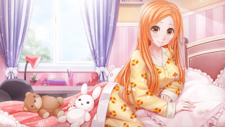 Girl red hair sitting bed - long red hair free wallpaper