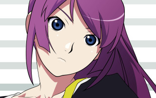 Girl purple hair blue eyes 6 - her face free wallpaper