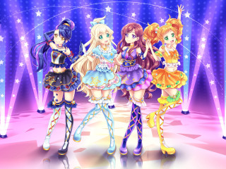 Anime girls stage purple background - concept art free wallpaper