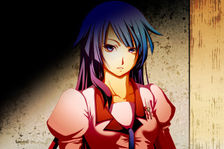 Woman red shirt blue hair - a red shirt free wallpaper