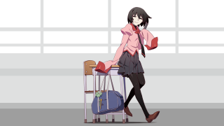 Woman walking luggage cart suitcase - purism free wallpaper