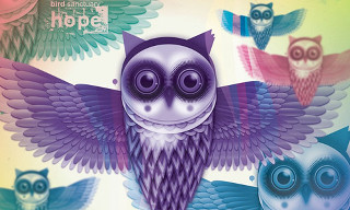 Colorful owl multicolored wings surrealism - its back free wallpaper