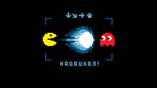 Pacman fighting gun hadoken pixel - 2 d game art free wallpaper