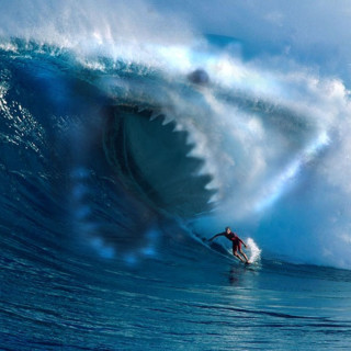 Man riding wave surfboard ocean 19 - matte painting free wallpaper
