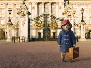 Teddy bear blue coat hat - a suitcase in front free wallpaper