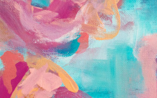 Pink flower blue background yellow - lyrical abstraction free wallpaper