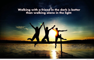 Three people jumping sunset quote - the air free wallpaper