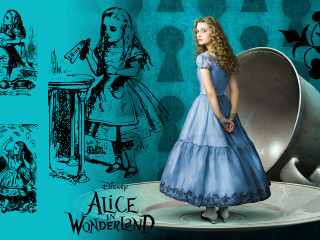 Woman blue dress mirror Alice - pop surrealism free wallpaper