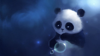 Panda holding bubble looking up - its paw free wallpaper