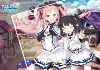 Anime girls standing building sign - a sign free wallpaper for desktop