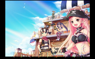 Anime characters pirate theme building - roof free wallpaper