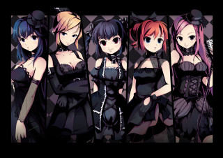 Anime girls group black background 3 - wall free wallpaper