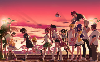 Anime girls sunset pink sky - a pink sky free wallpaper