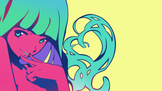 Green hair girl pink shirt - flat free wallpaper