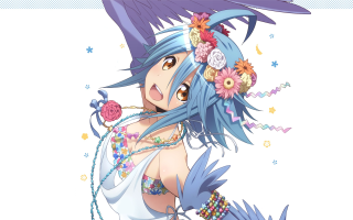 Woman blue hair flower hat - head free wallpaper
