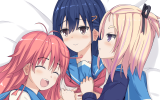 Anime girls pink hair blue 7 - their eye free wallpaper