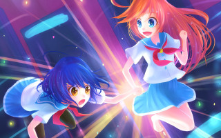 Anime girls purple room bright - two anime girl free wallpaper