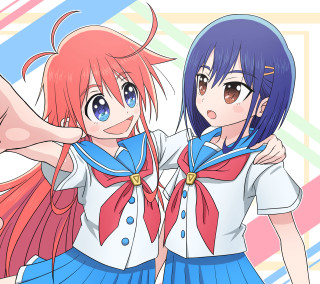 Anime girls blue pink hair - a picture together free wallpaper