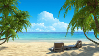 Beach chair palm trees blue - a blue ocean free wallpaper