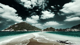 Beach mountain water cloudy sky - adobe lightroom free wallpaper