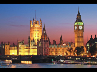 Large building clock tower river 8 - the water below free wallpaper