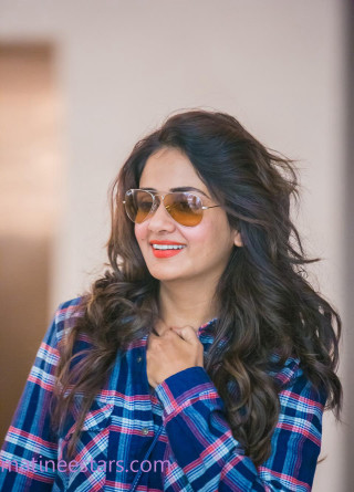 Woman sunglasses plaid shirt smiling - free vintage wallpaper