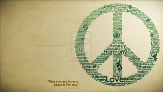 Peace sign multilingual beige background - free love wallpaper