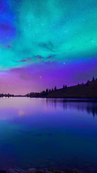 Lake water stars clouds forest - mystical color free wallpaper