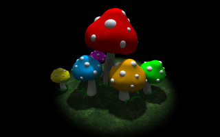 Mushrooms green grass white dots - psychedelic art free wallpaper