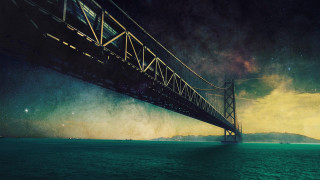 Bridge water night sky stars - cinematic matte painting free wallpaper