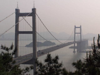 Bridge water car driving trees - dai xi free wallpaper