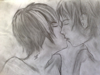Kissing people eyes closed noses - a pencil sketch free wallpaper