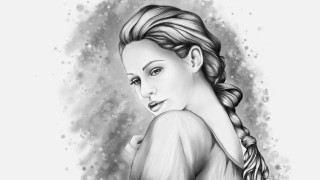 Woman braids white background black - digital painting free wallpaper