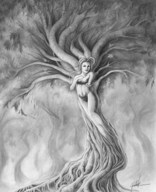 Woman tree hands drawing art - fantasy art free wallpaper