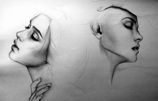 Woman face drawing two angles - a pencil sketch free wallpaper