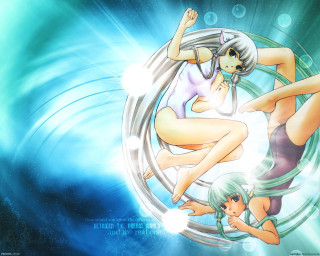 Anime girls circular blue green - background free wallpaper for desktop