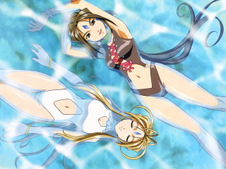 Anime girls floating pool fish - a pool of water free wallpaper