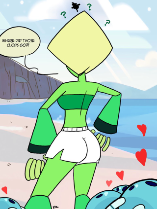 Cartoon green outfit white skirt - a beach free wallpaper